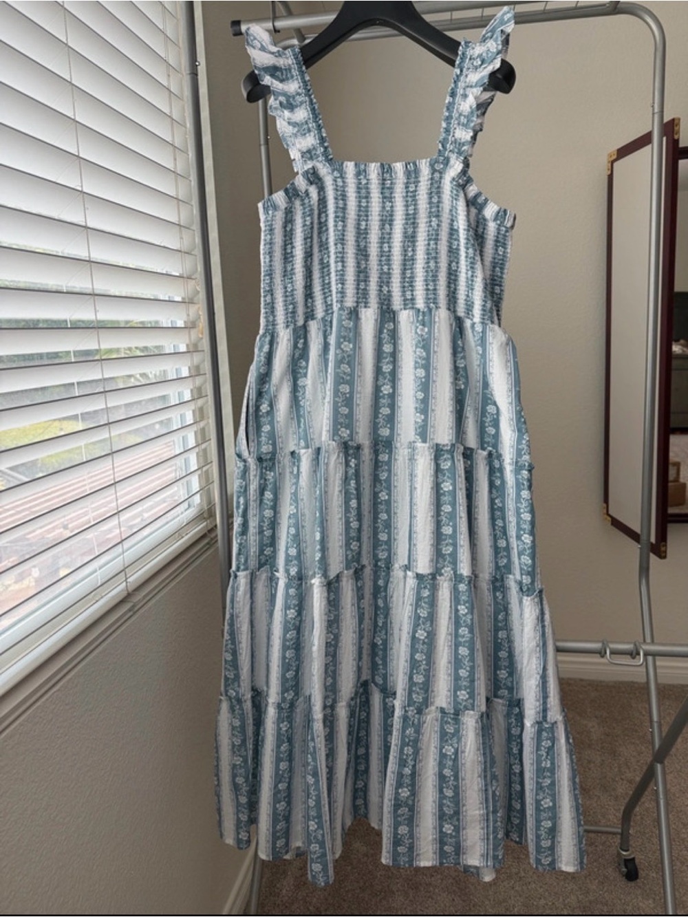 J. Crew Blue and White Smocked Tiered Sundress